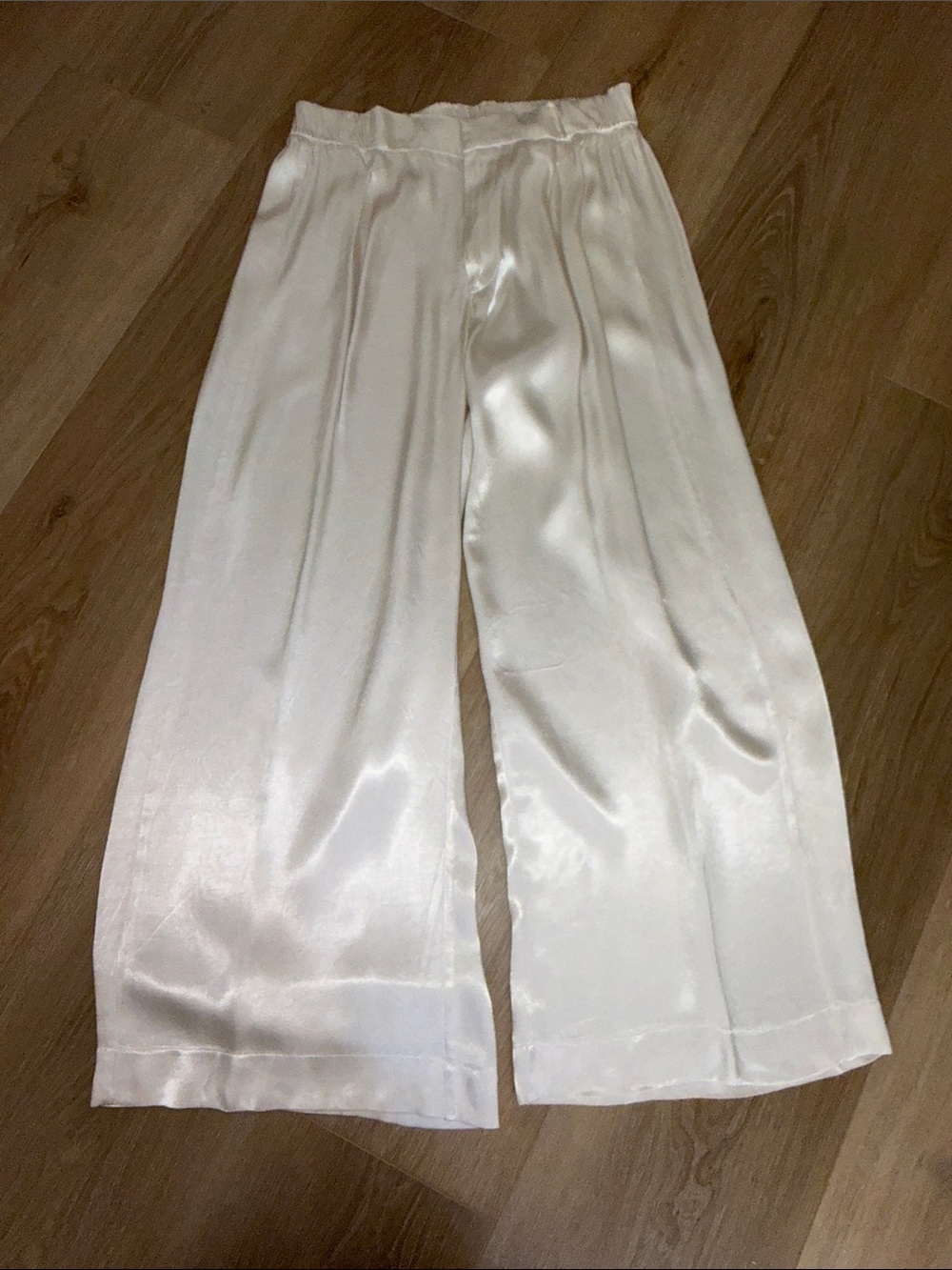 Free People Satin-Look Wide Leg Pants in Cream